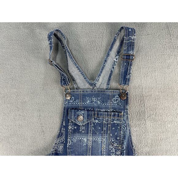 Retro Faded Blue Jean Overall Shorts Shortall No Boundaries Junior Extra Large - Picture 3 of 9